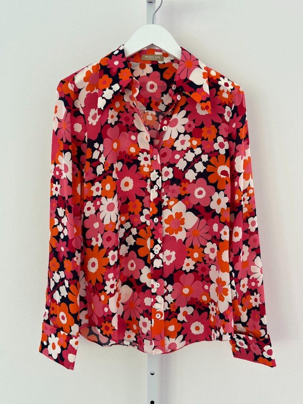 MICHAEL KORS COLLECTION PINK MULTI FLORAL SILK TOP SIZE US 6 NWOTS!
